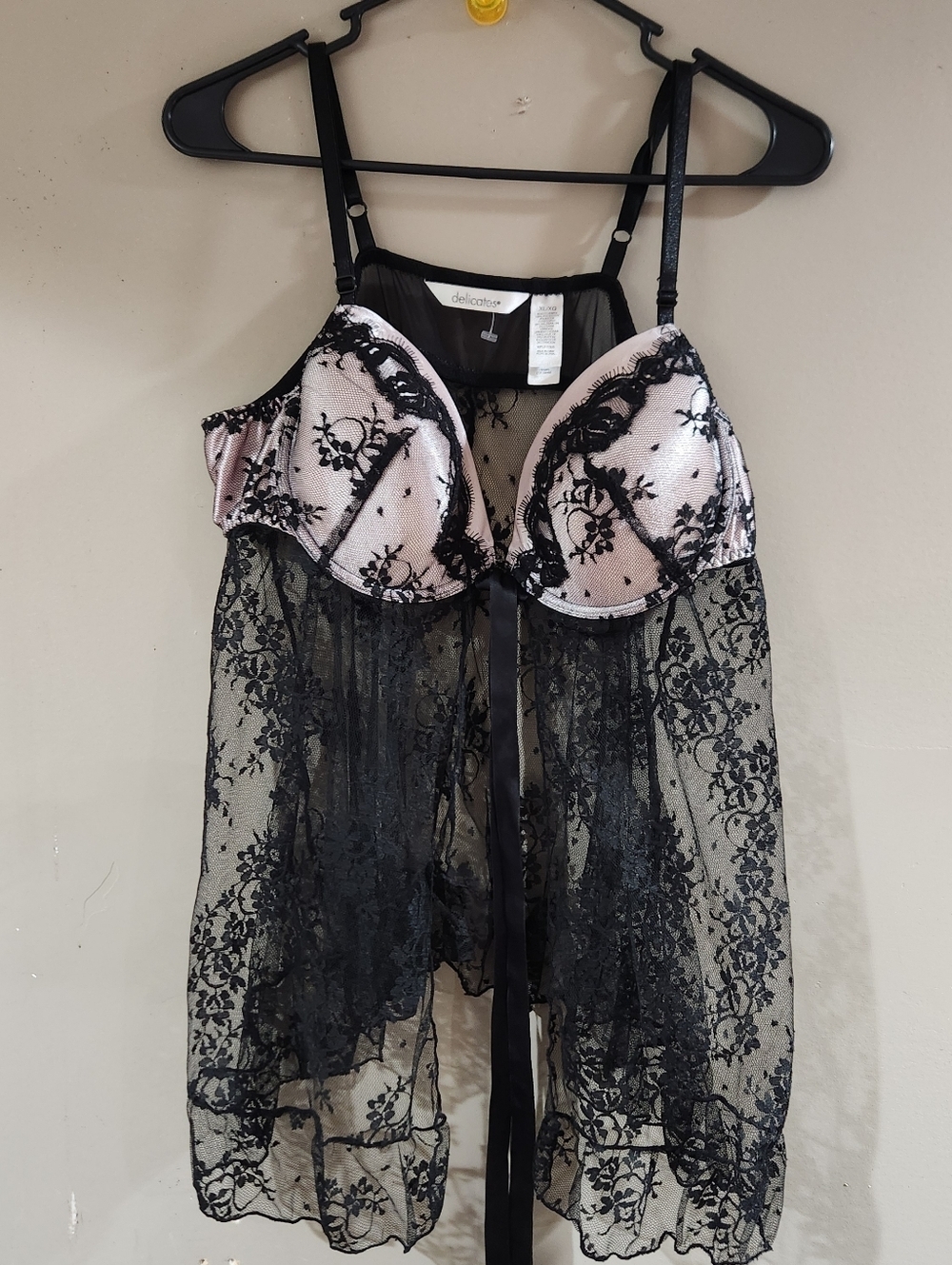 DELICATES Lingerie open slip black lace size XL NWOT